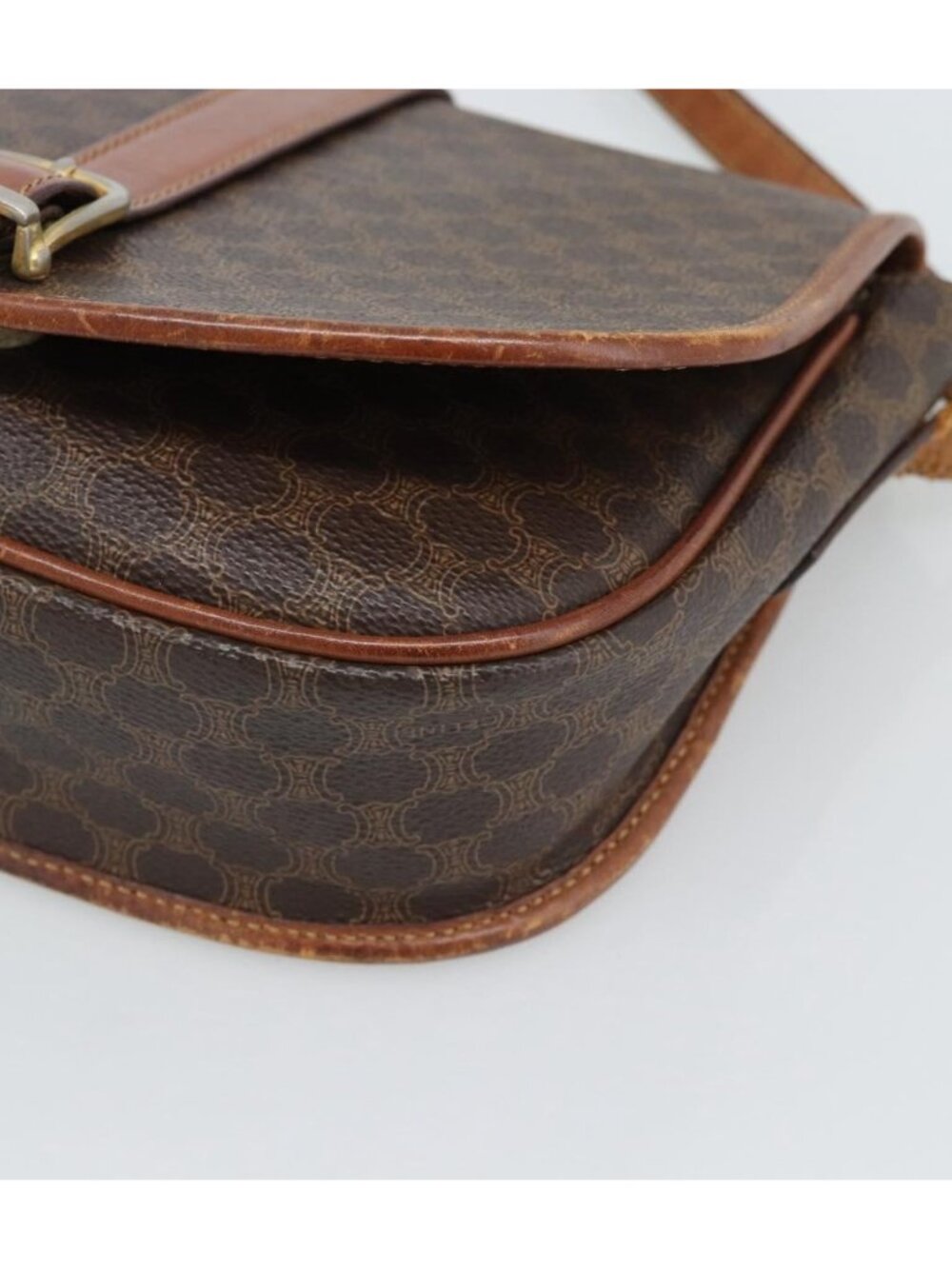 CELINE Macadam Canvas Shoulder Bag PVC Leather Brown Gold - Picture 6 of 16